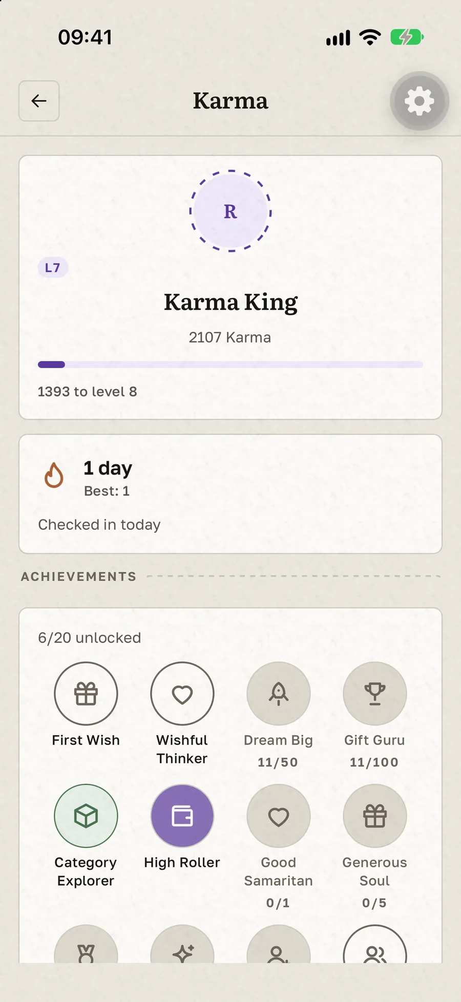 Gift Buddy's Karma hub on the linen paper stock, a cool neutral paper with fine grain