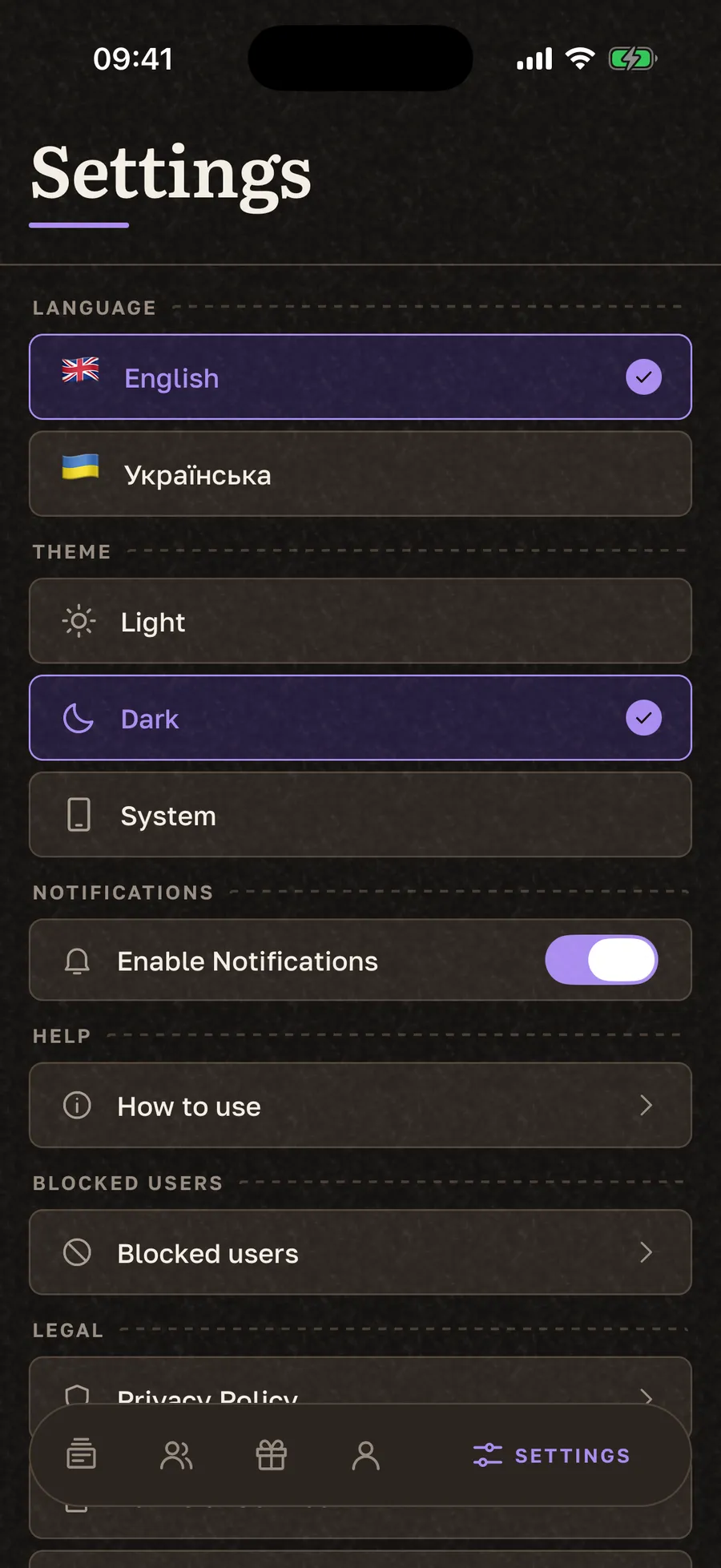 Gift Buddy settings screen with the How to use link under Help